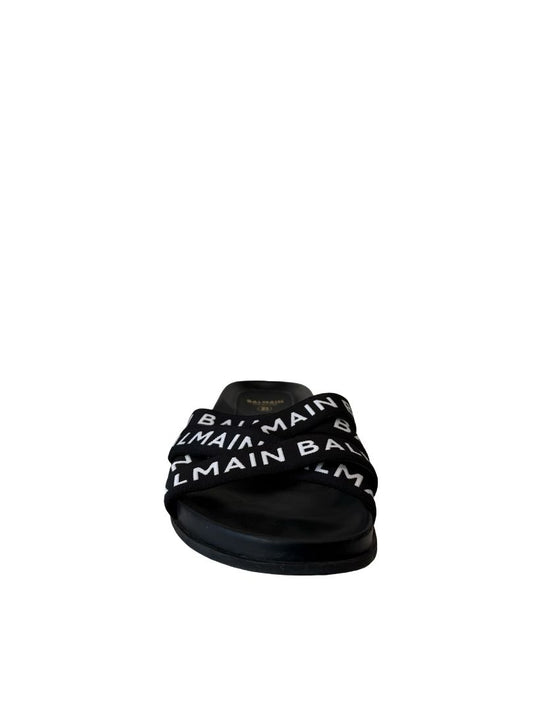 Balmain Black Logo Strap Slides. Size: 39
