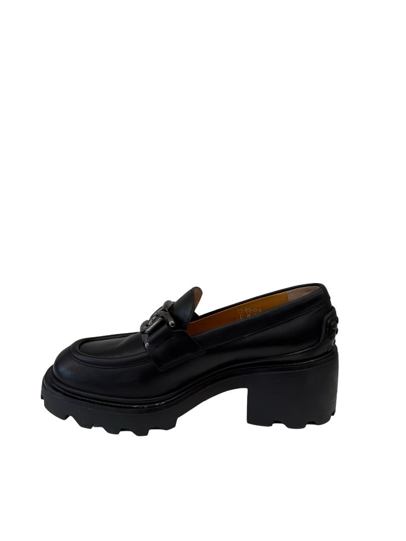 Tod's Black Leather Logo Buckle Loafers. Size: 36.5