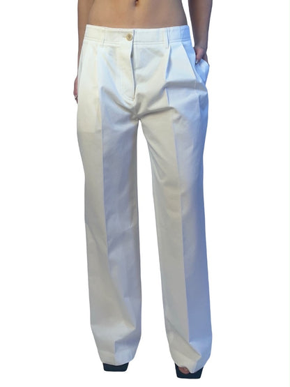 Toteme White 'Relaxed Twill Cotton Trouser'. Size: 38
