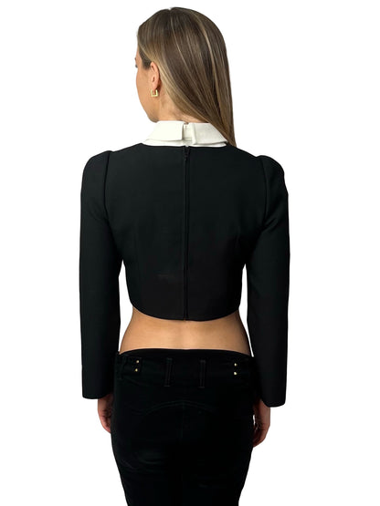 Shushu/Tong Black / White Collared Crop Top/ Jacket. Size: 8