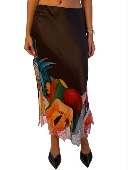Donde Esteban Brown / Multi-Colour Salpicon Silk Skirt. Size: S
