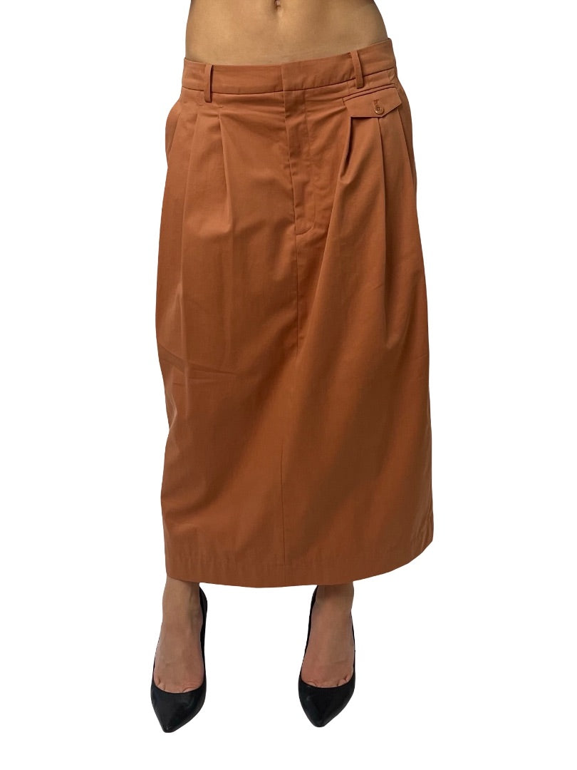 Tibi Terracotta Pleated Cotton Skirt. Size: 6