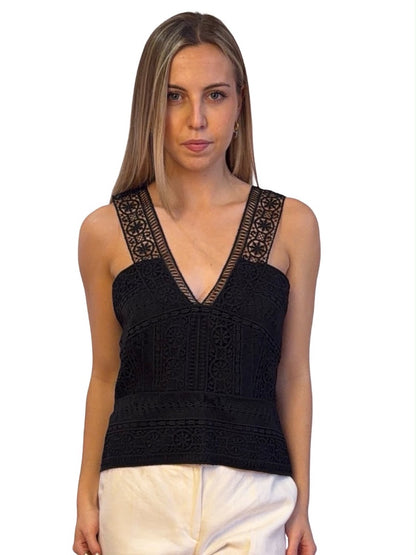 Alberta Ferretti Black Lace Trim Top. Size: 10