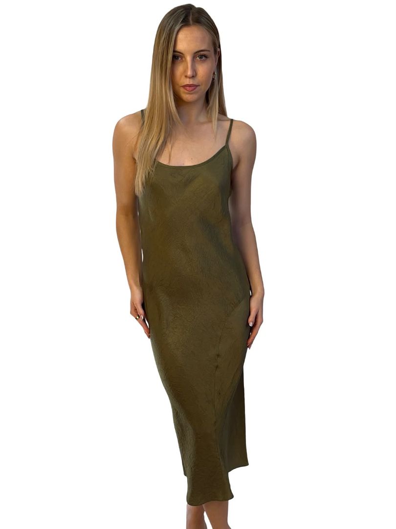Lee Mathews Green Crinkled Slip Dress. Size: 1