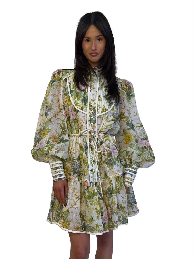 Alemais Blue 'Fletcher' Floral Mini Dress W Belt. Size: 8