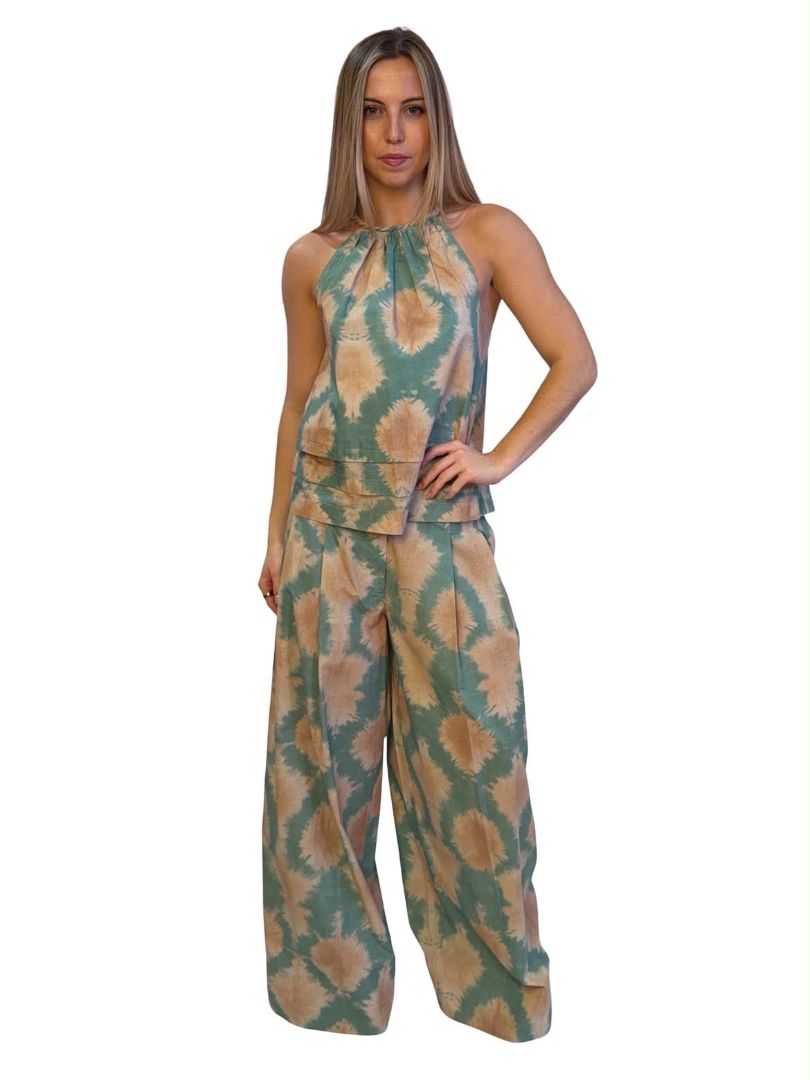 Ulla Johnson Green / Beige Te Dye Top / Pant Set. Size: 8-10