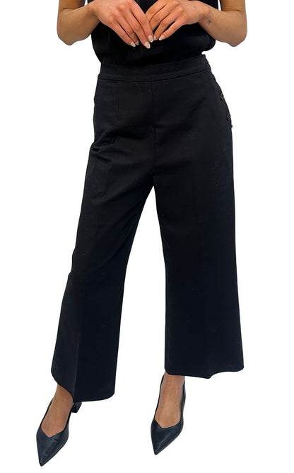 SportMax Black Buttoned Pocket Cotton Trouser. Size: 10