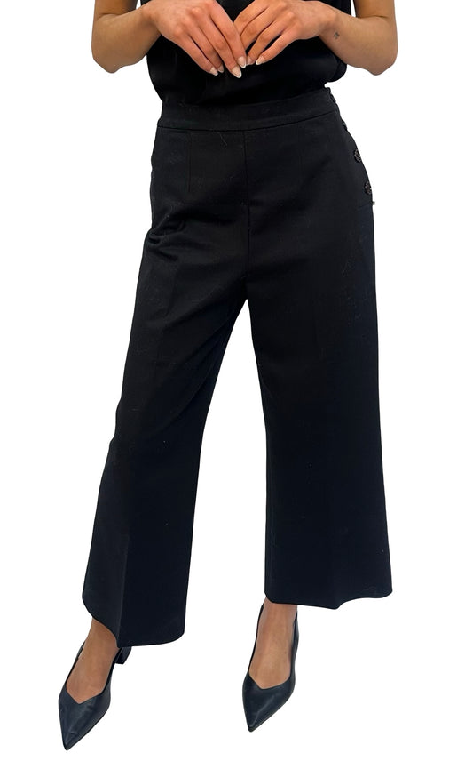 SportMax Black Buttoned Pocket Cotton Trouser. Size: 10