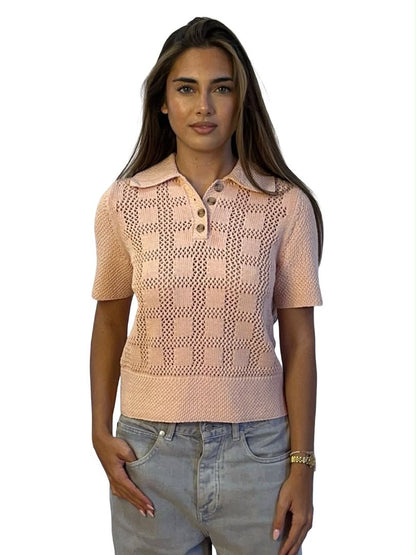Zimmermann Pink Diamond Crochet Polo. Size: 1
