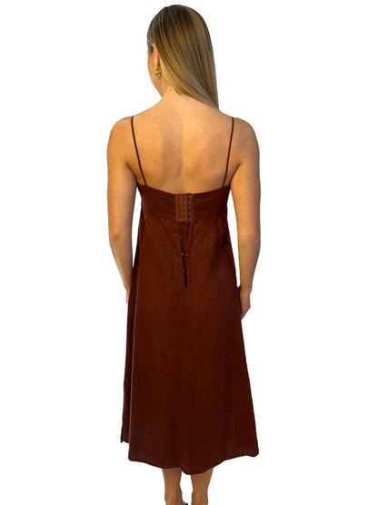 Scanlan Theodore Rust Linen Strap Dress. Size: 6