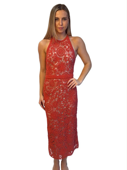 Scanlan Theodore Coral Maxi Crochet Dress W Slip. Size: S