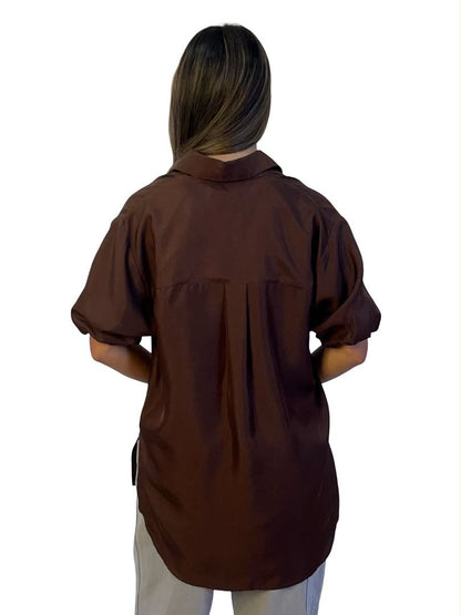 Esse Brown Silk Shirt w/ Elastic Cuff. Size: S