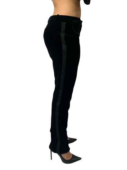Gucci Black Velvet Side Stripe Suit Pant W Inner Ankle Zips. Size: 44
