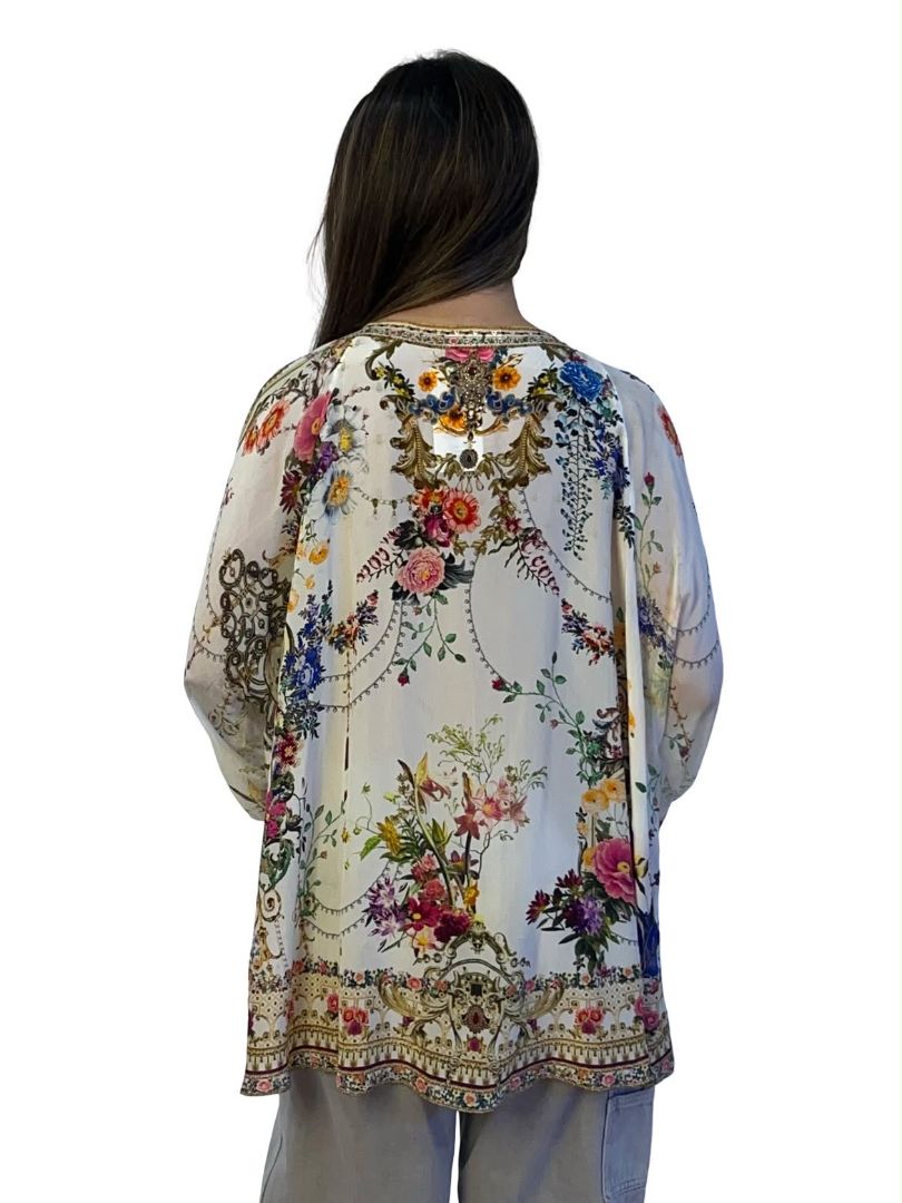 Camilla Neutral / Multi-Colour Floral Print Embellished Blouse. Size: O/S