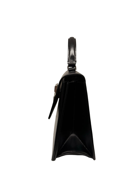 Off-White Black Leather ‘Cut Here’ Top Handle Crossbody Bag.