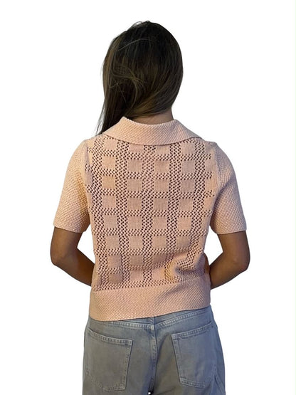 Zimmermann Pink Diamond Crochet Polo. Size: 1
