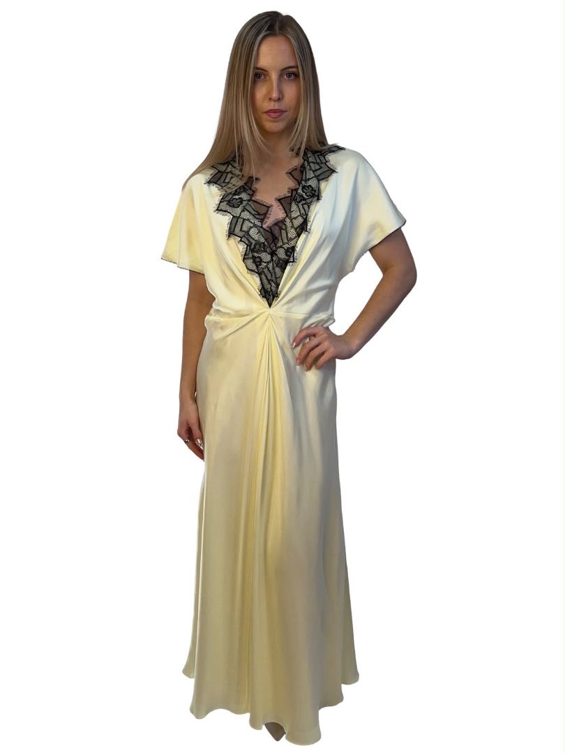 Oroton Lemon Zest Fringe Lace Silk Dress. Size: 14