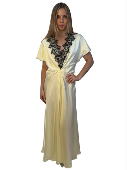 Oroton Lemon Zest Fringe Lace Silk Dress. Size: 14