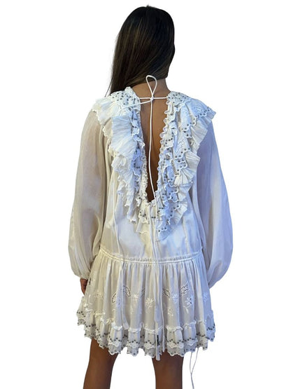 Coach White Stud Embellished Frilly Dress. Size: 2