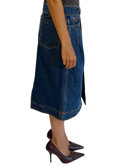 Aje Blue Wash Denim Skirt W Gold Buttons. Size: 10