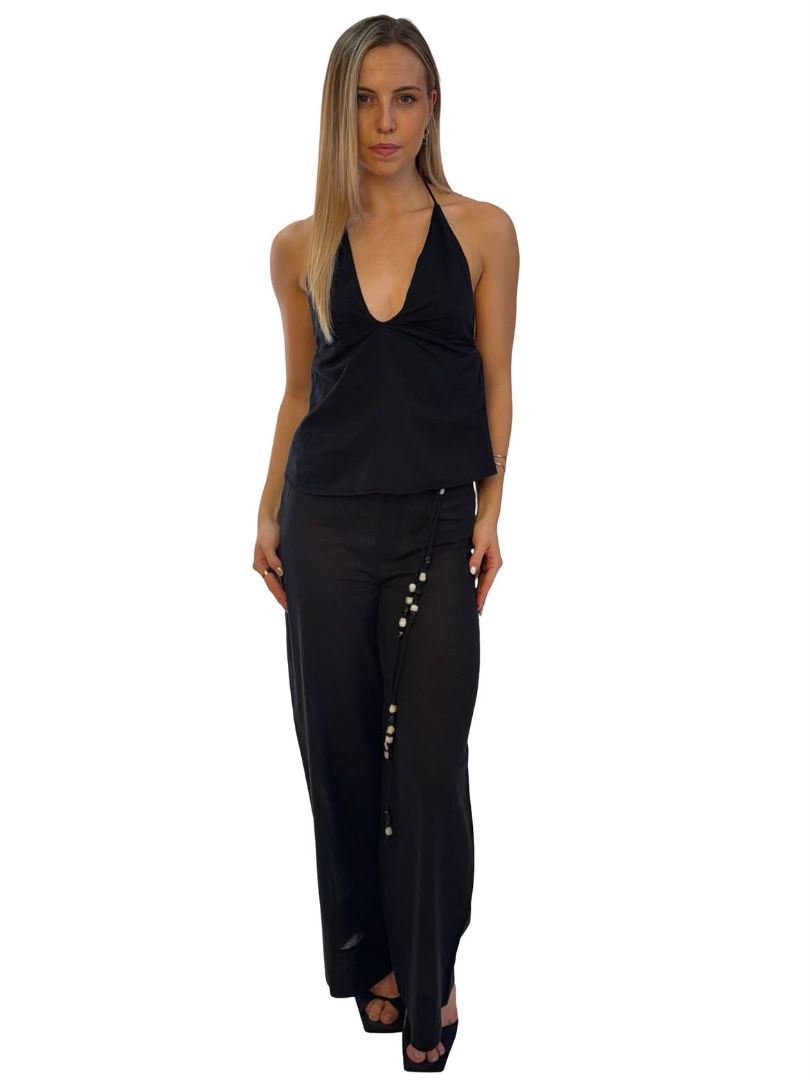 Sir The Label Black 'Azura' Cotton Beaded Halter Top / Pant Set. Size: 0-1