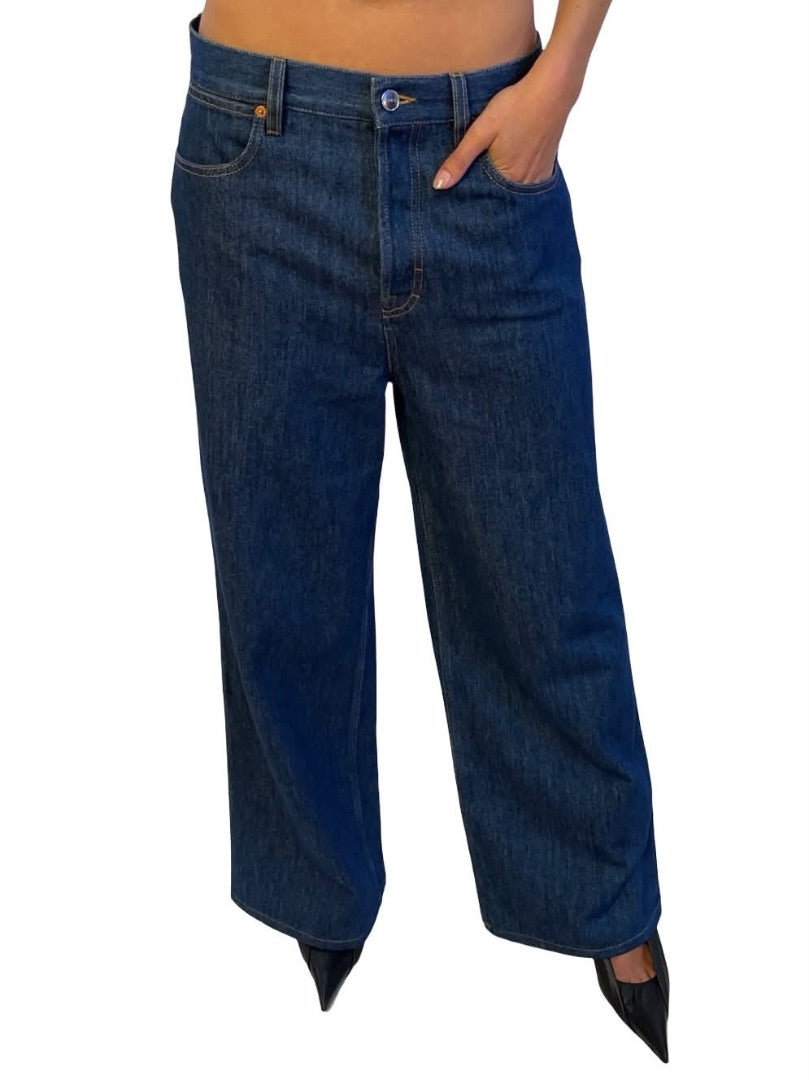 Gucci Dark Blue Wide Leg High Waisted Jeans. Size: 27