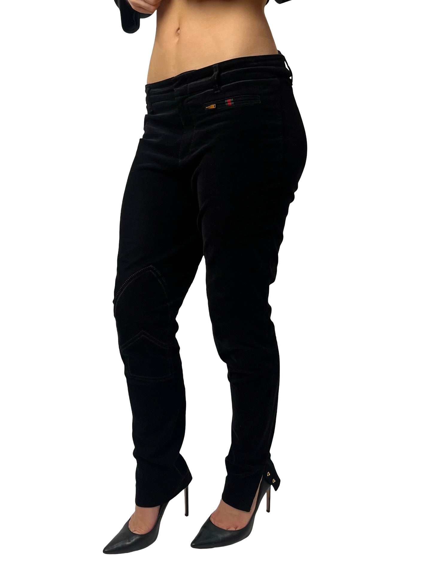 Gucci Black Velvet Patch Work Trouser W Ankle Button Closure. Size: 42