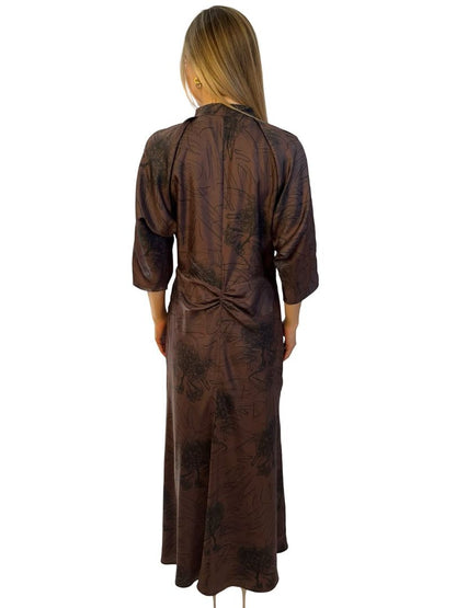 Oroton Brown Scribble Print Silk Dress. Size: 14