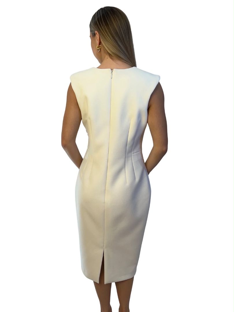 Rachel Gilbert White Floral 'Evie' Beaded Midi Dress. Size: 14