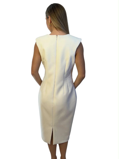 Rachel Gilbert White Floral 'Evie' Beaded Midi Dress. Size: 14