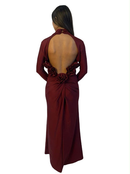 Camila Coelho Red Stretchy Open Back Rose Appliqué Dress. Size: XS