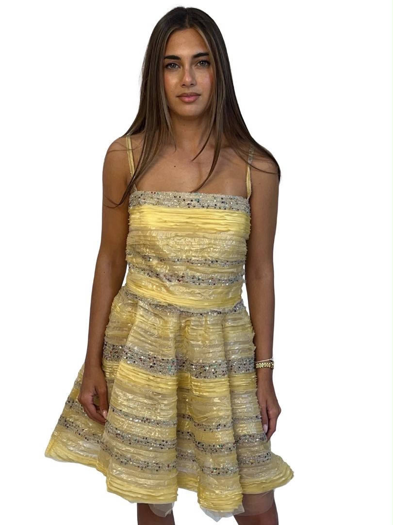 Fendi Yellow Karl Lagerfeld 2008 Vintage Runway Three Piece Mini Dress Set. Size: 42