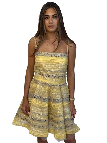 Fendi Yellow Karl Lagerfeld 2008 Vintage Runway Three Piece Mini Dress Set. Size: 42