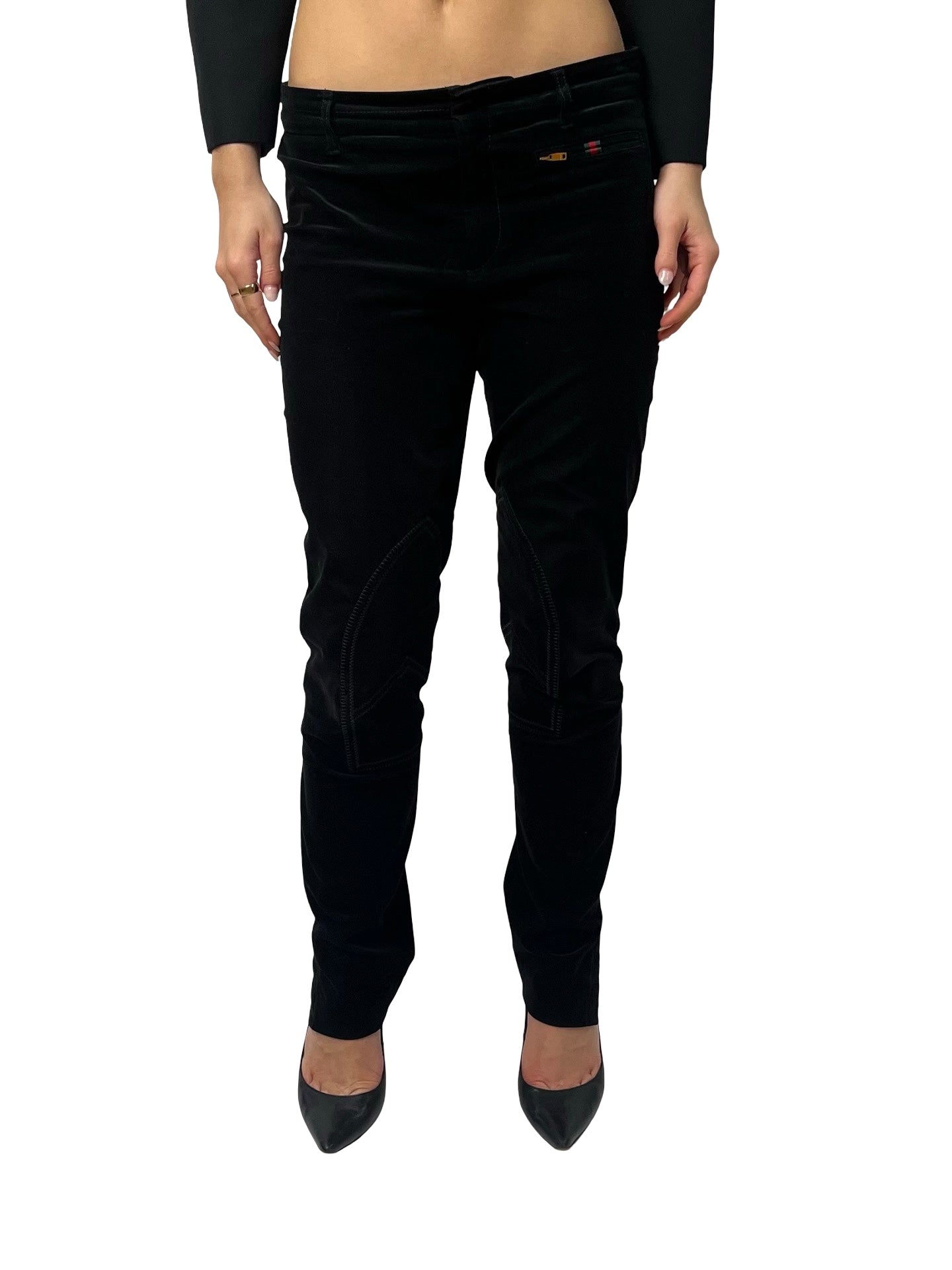 Gucci Black Velvet Patch Work Trouser W Ankle Button Closure. Size: 42