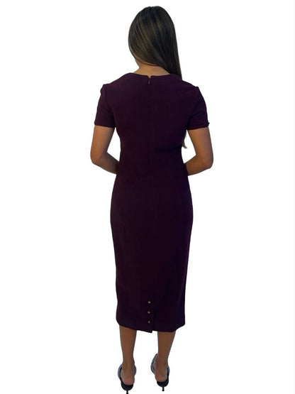 Chanel Plum Short Sleeve Tweed Midi Dress. Size: 36