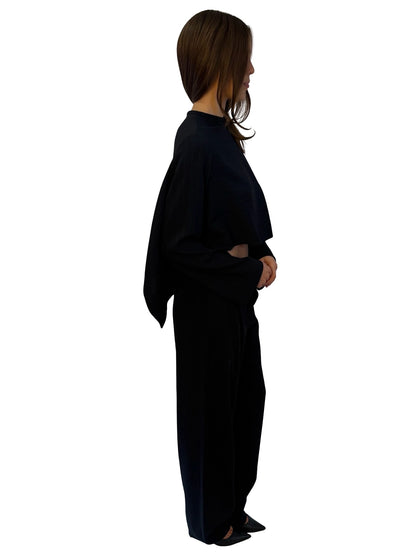 Giorgio Armani Deep Navy Pinstripe Cape / Pant Set W Matching Belt. Size: 42