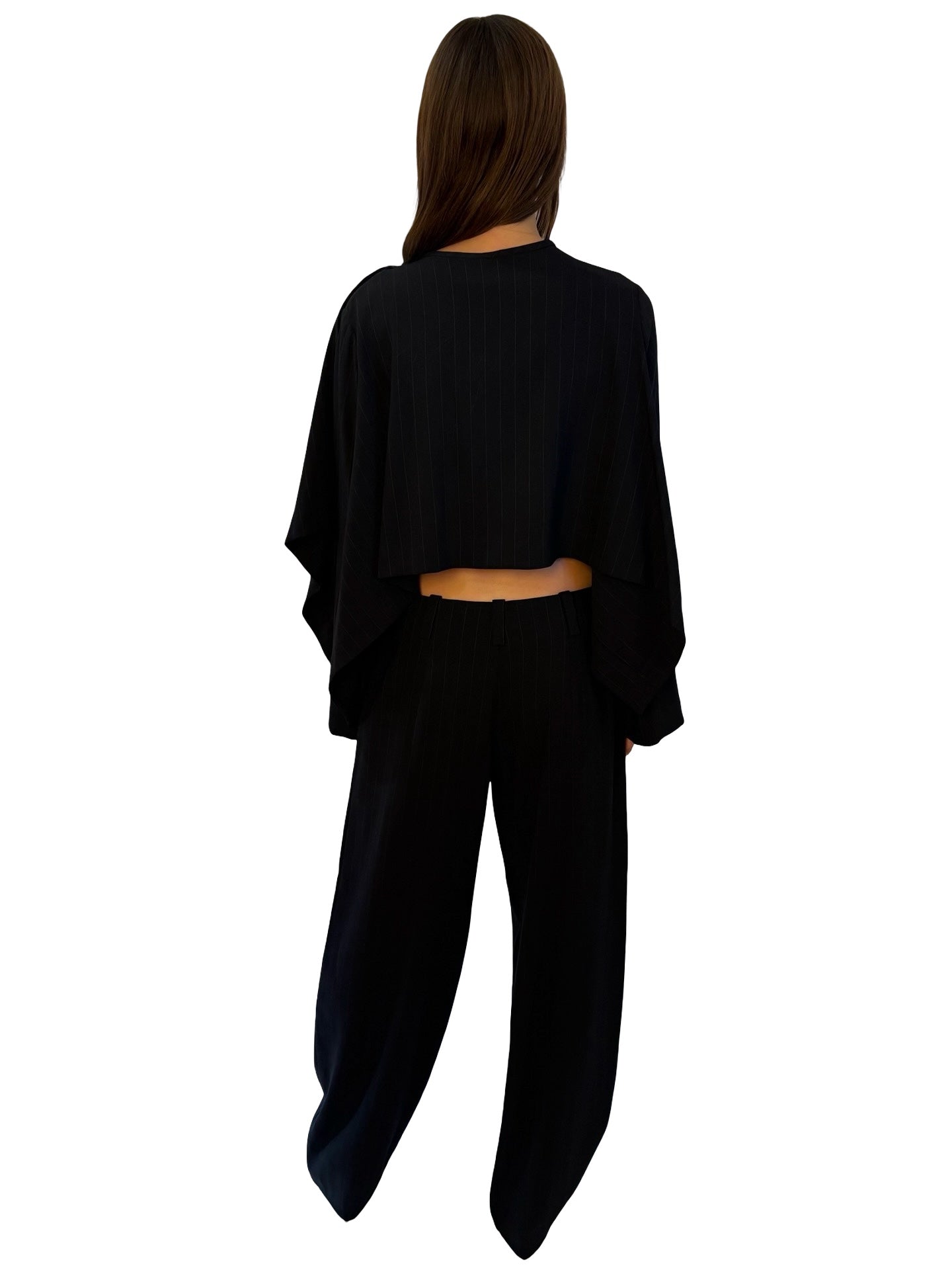 Giorgio Armani Deep Navy Pinstripe Cape / Pant Set W Matching Belt. Size: 42