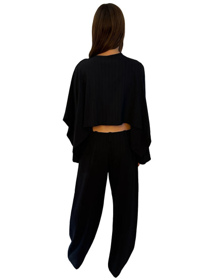 Giorgio Armani Deep Navy Pinstripe Cape / Pant Set W Matching Belt. Size: 42
