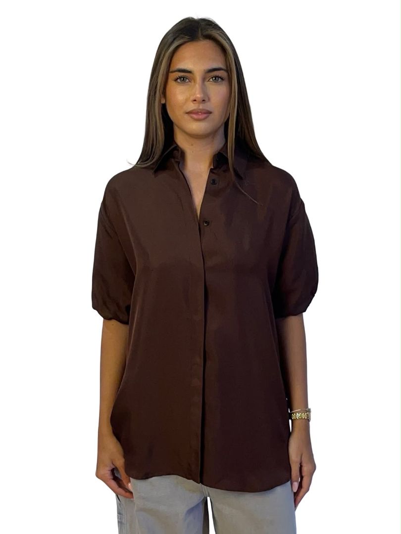 Esse Brown Silk Shirt w/ Elastic Cuff. Size: S