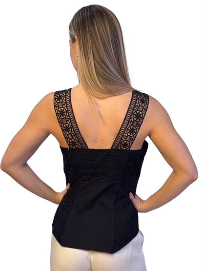 Alberta Ferretti Black Lace Trim Top. Size: 10