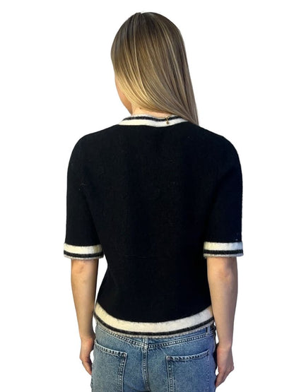 Rebecca Vallance Black/White Wool & Alpaca Cardigan. Size: M