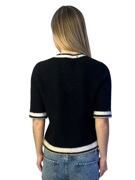 Rebecca Vallance Black/White Wool & Alpaca Cardigan. Size: M