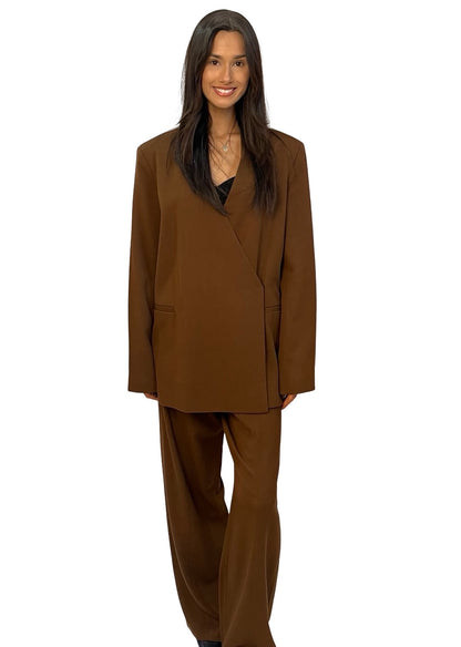 LouLou Studio Brown Collarless Blazer / Pant Set. Size: S-M