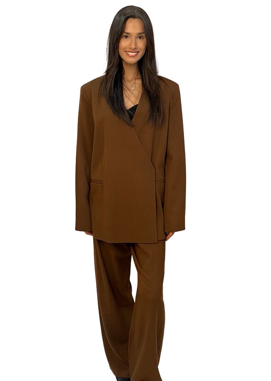 LouLou Studio Brown Collarless Blazer / Pant Set. Size: S-M