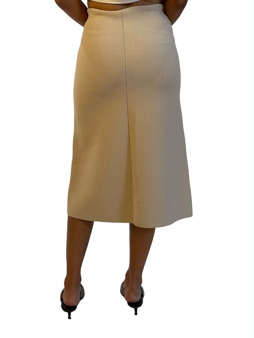 Scanlan Theodore Beige Crepe Knit A Line Midi Skirt. Size: XS