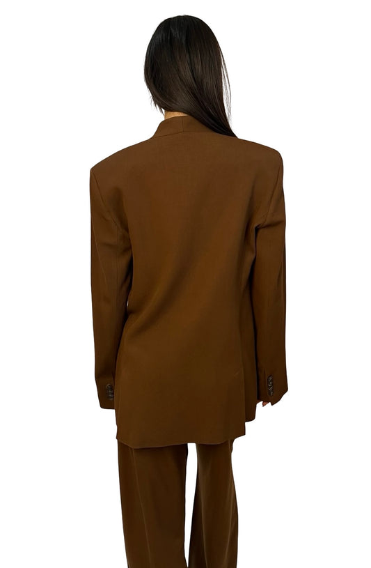 LouLou Studio Brown Collarless Blazer / Pant Set. Size: S-M