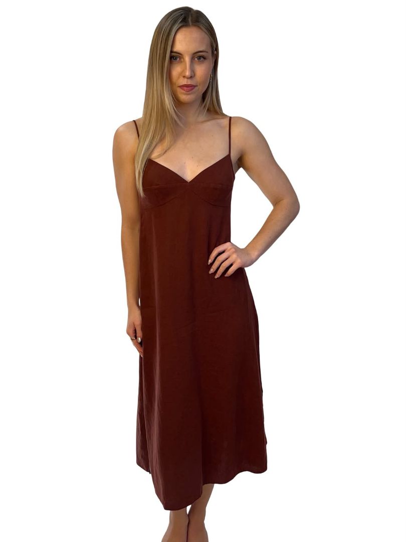 Scanlan Theodore Rust Linen Strap Dress. Size: 6