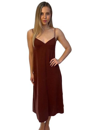 Scanlan Theodore Rust Linen Strap Dress. Size: 6
