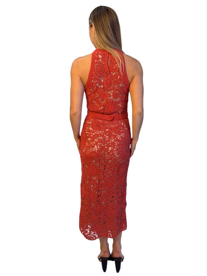 Scanlan Theodore Coral Maxi Crochet Dress W Slip. Size: S