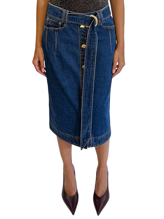 Aje Blue Wash Denim Skirt W Gold Buttons. Size: 10